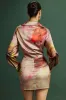 Abstract Print Chiffon Twist Knot Metallic Decor Zipper Asymmetrical Skirt sold by Micas