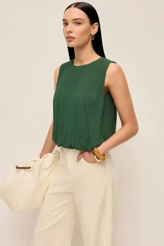 Linen Ruched Round Neck Tank Top sold by Micas
