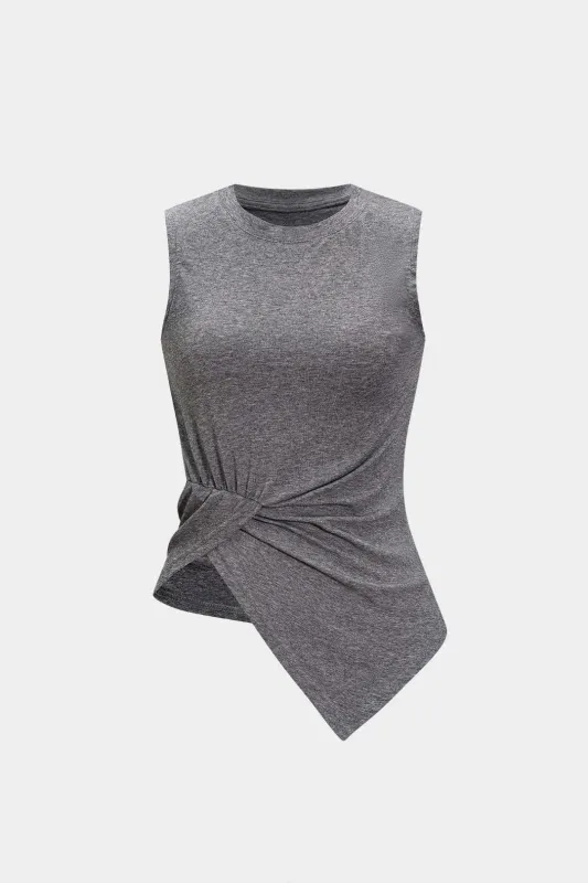 Round Neck Asymmetrical Ruched Tank Top sold by Micas