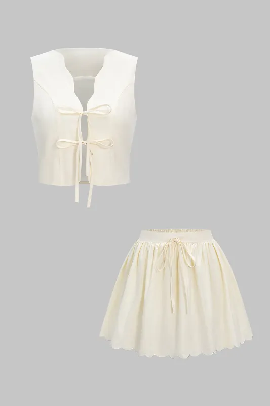 Tie-Up Tank Top And Shirred Waistband Ruched  Skirt Set sold by Micas