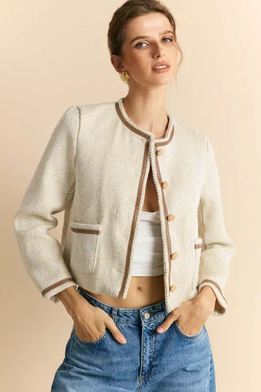 Texture Contrast Button Blazer sold by Micas