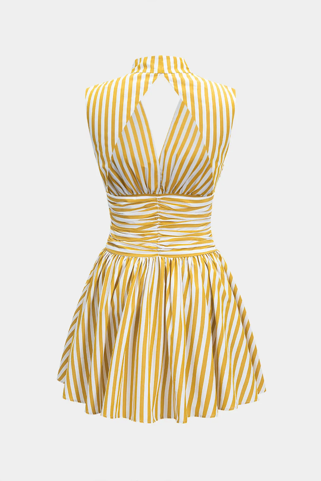 Stripes Print Halter Neck Shirred Backless Sleeveless Mini Dress sold by Micas product image thumbnail 2