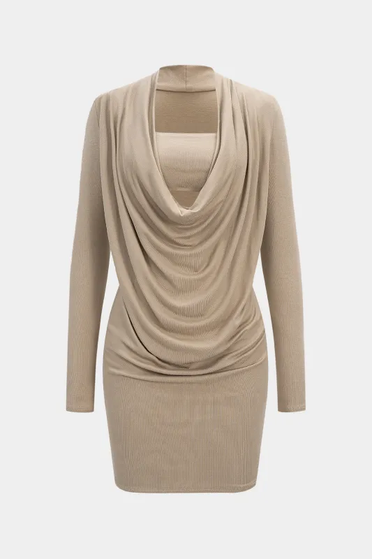 Ruched Draped Cowl Neck Long Sleeve Mini Dress sold by Micas