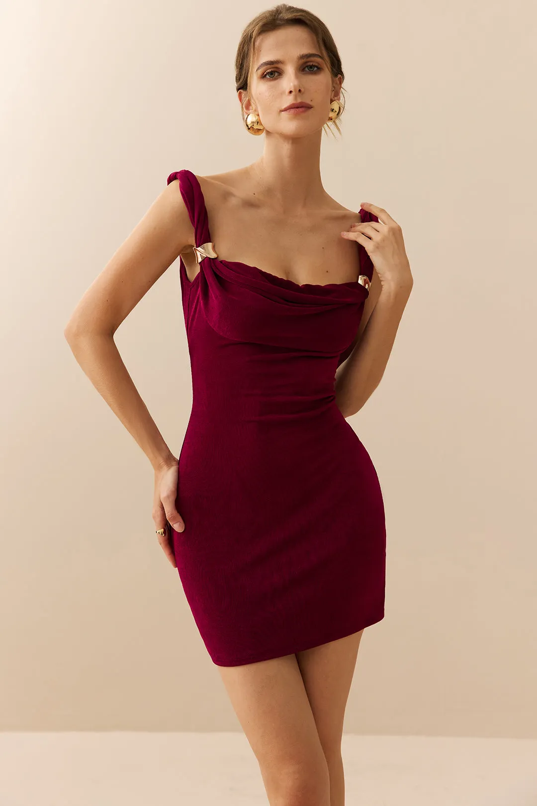 Metallic Twist Knot Ruched Sleeveless Mini Dress sold by Micas product image thumbnail 4