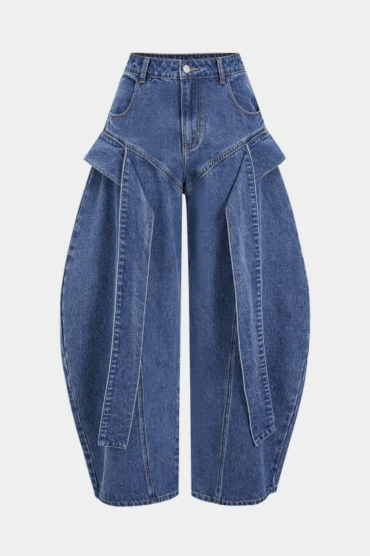 Denim Wide Leg Low Waist Barrel Jeans sold by Micas