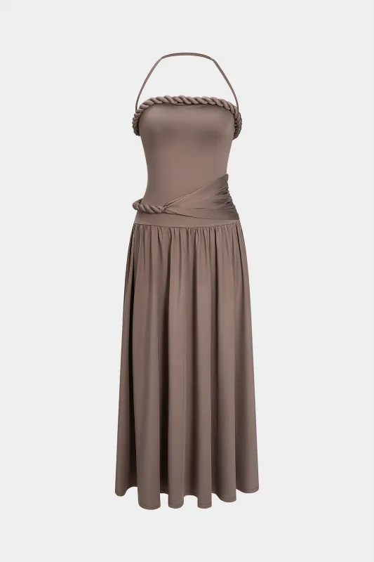 Halter Neck Ruched Twist Knot Sleeveless Maxi Dress sold by Micas