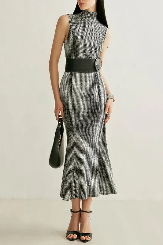 Plaid Print Belted High-Neck Sleeveless Maxi Dress sold by Micas