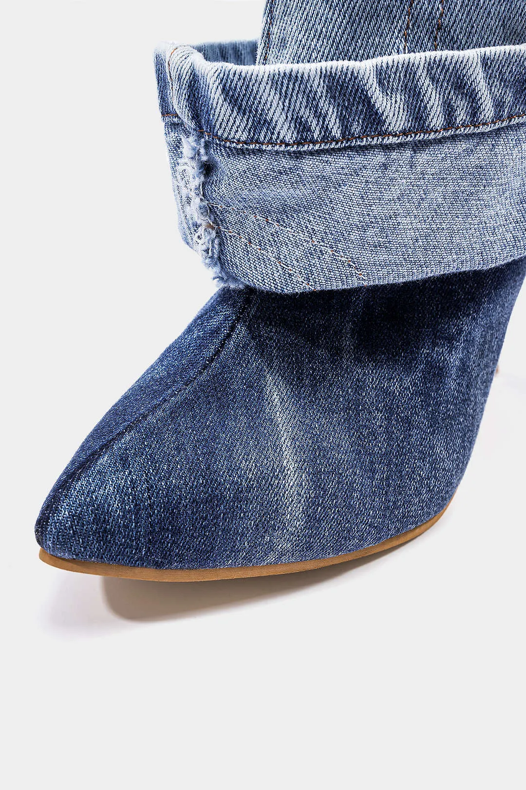 Washed Denim Wrinkled Patchwork Pointed Mid Calf Boots sold by Micas product image thumbnail 3