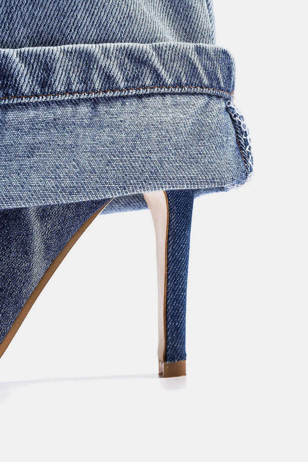 Washed Denim Wrinkled Patchwork Pointed Mid Calf Boots sold by Micas product image thumbnail 4
