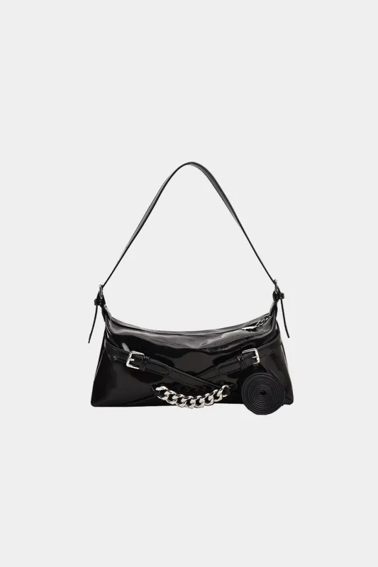 Faux Leather Metallic Chain Shoulder Bag sold by Micas