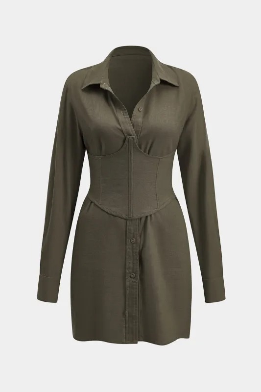 Linen Corset Tie Back Long Sleeve Mini Dress sold by Micas