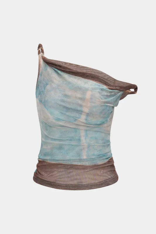 Ombre Print Mesh Ruched Twist Knot Tank Top sold by Micas