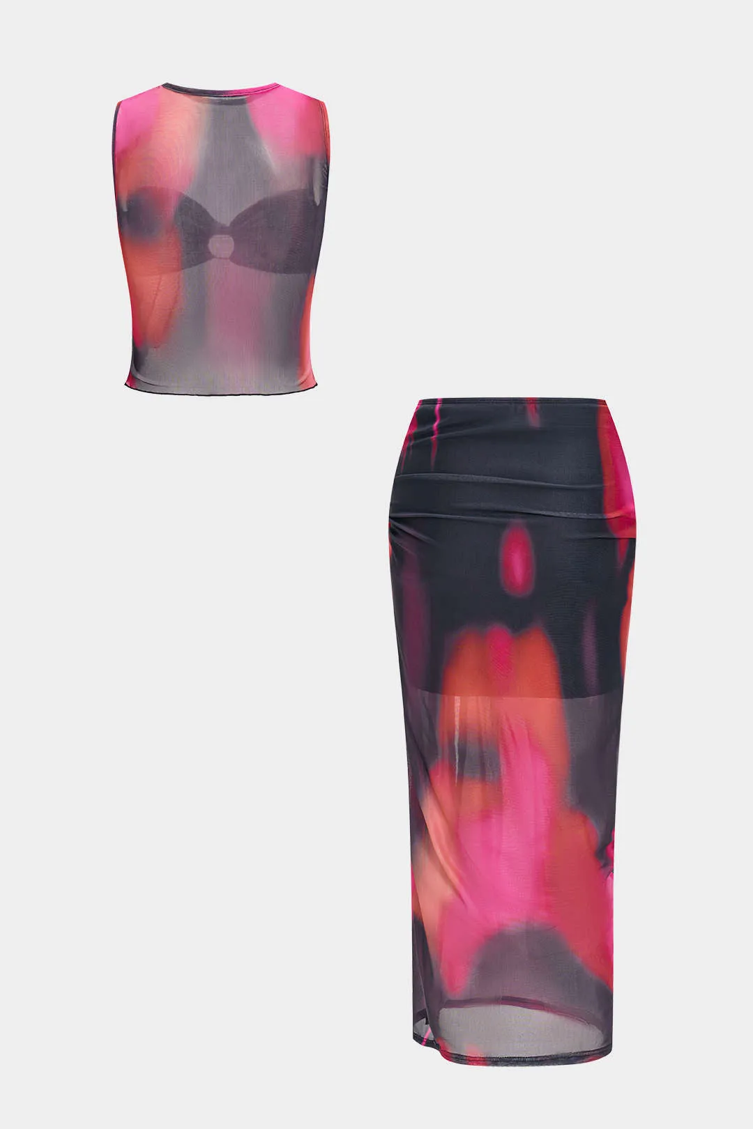 Colorblock Mesh Twist Knot Tank Top And Skirt Set sold by Micas product image thumbnail 2