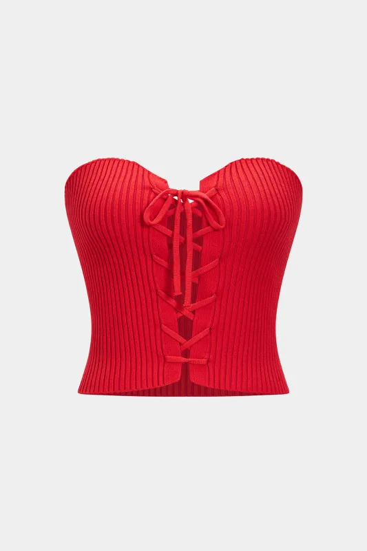 Knit Tie-Up Strapless Tube Top sold by Micas