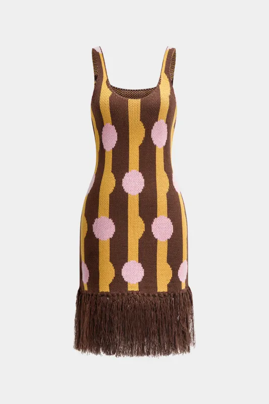 Knit Slip Fringe Trim Sleeveless Dress made by Micas
