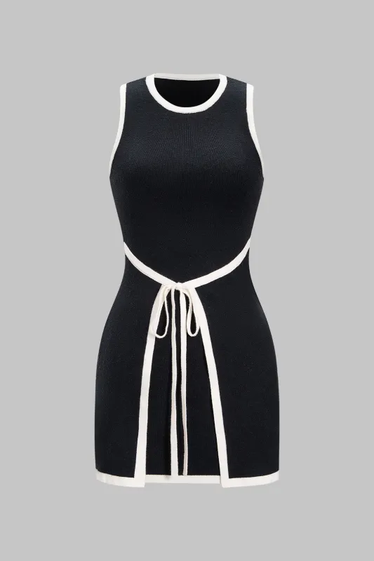 Knit Contrast Tie-Up Sleeveless Dress sold by Micas