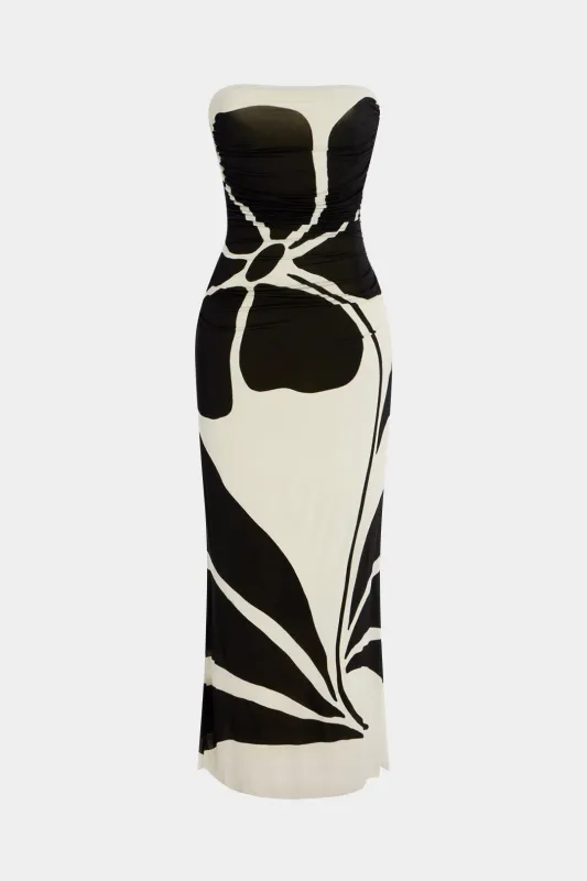 Floral Contrast Print Strapless Sleeveless Maxi Dress sold by Micas