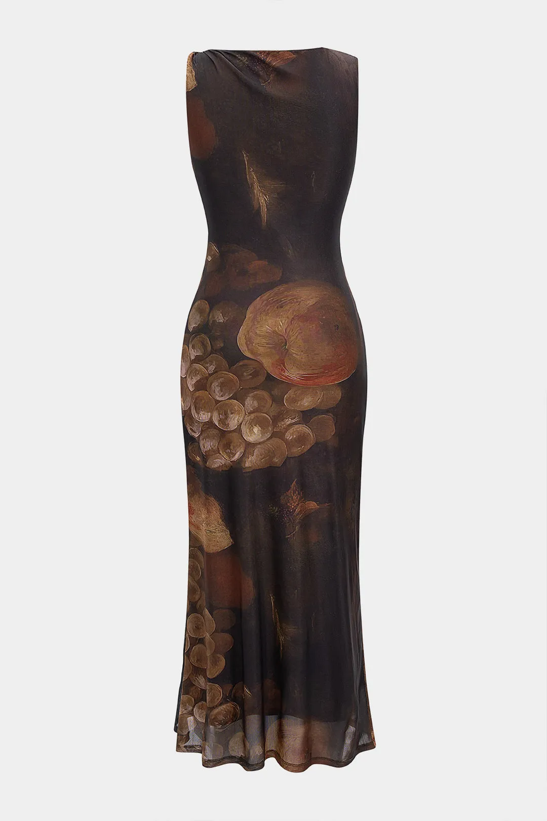 Fruit Print Mesh Metallic Decor Zipper Sleeveless Maxi Dress sold by Micas product image thumbnail 2