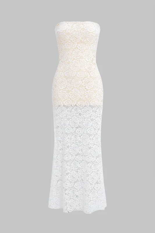 Lace Patchwork Strapless Sleeveless Maxi Dress sold by Micas