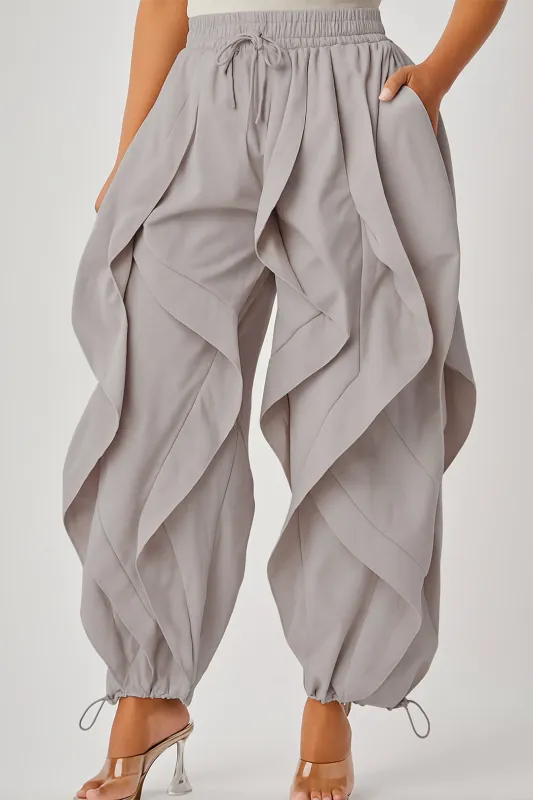 Patchwork Drawstring Ruffle Trousers sold by Micas