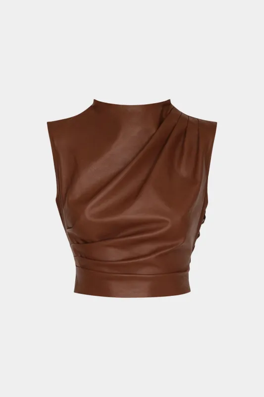 Faux Leather Ruched Pleated Tank Top sold by Micas