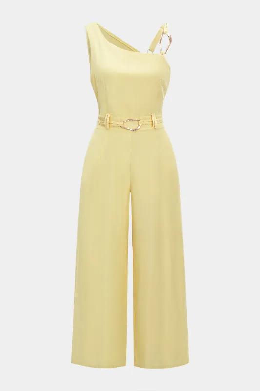 Asymmetrical Neck Metallic Decor Sleeveless Jumpsuit sold by Micas