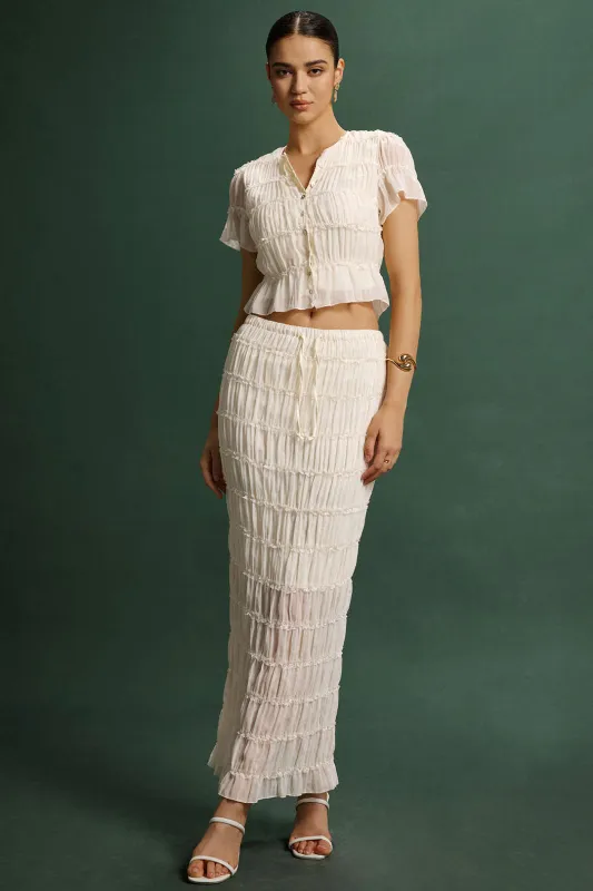 Chiffon Scallop Edge Short Sleeve Top And Tie-Up Skirt Set sold by Micas