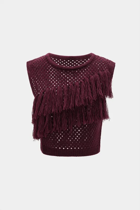 Knit Cut Out Fringes Tank Top sold by Micas