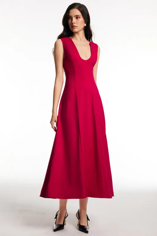 Zipper Ruched Tank Sleeveless Midi Dress sold by Micas