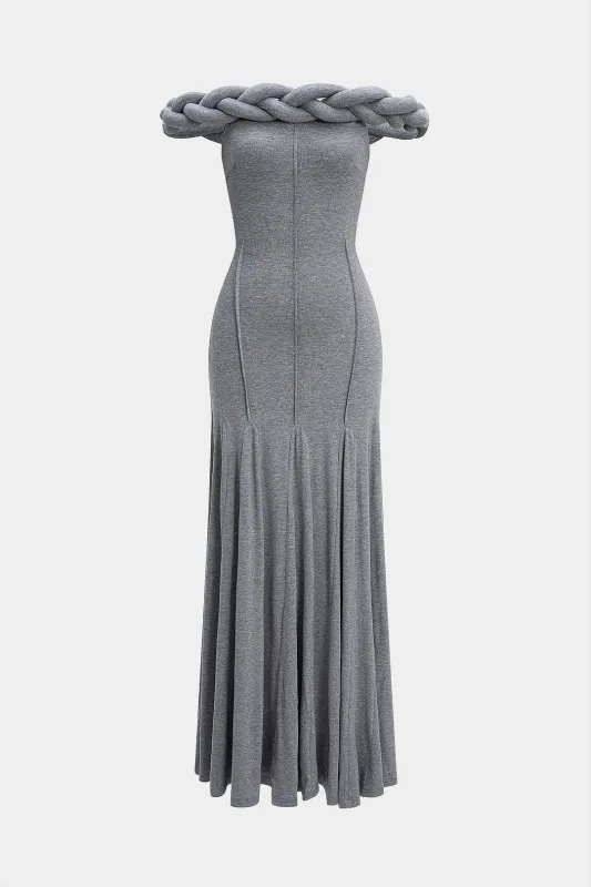 Off Shoulder Braided Ruched Maxi Dress sold by Micas