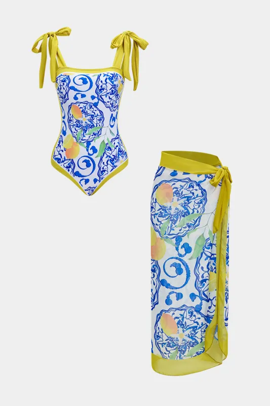 Fruit Contrast Print Chiffon Tie-Up Two-Pieces Bikini Set sold by Micas