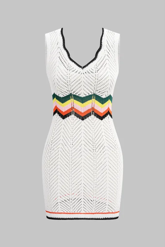 Strik hul ud kontrast V-hals ærmeløs kjole sold by Micas