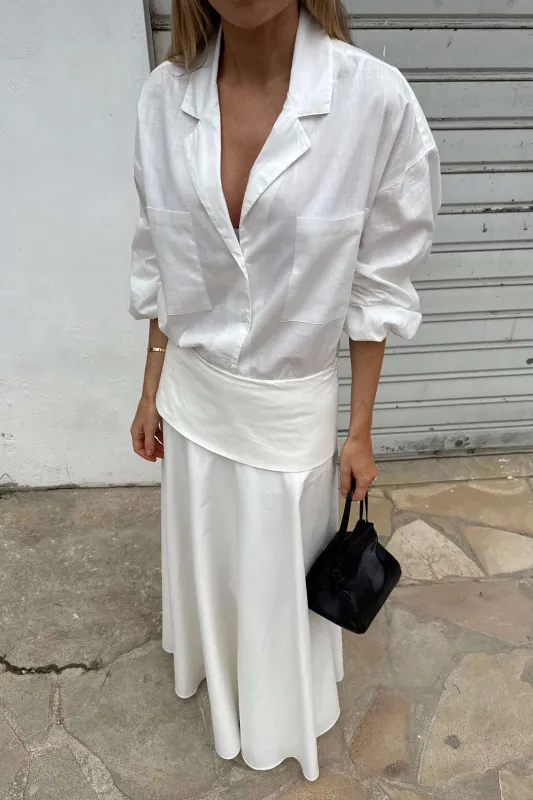 Solid Button Long-Sleeve Shirt And Ruched Skirt Set sold by Micas