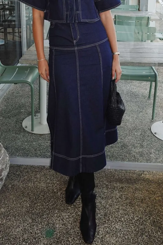 Denim Zipper Seamdetail Skirt sold by Micas