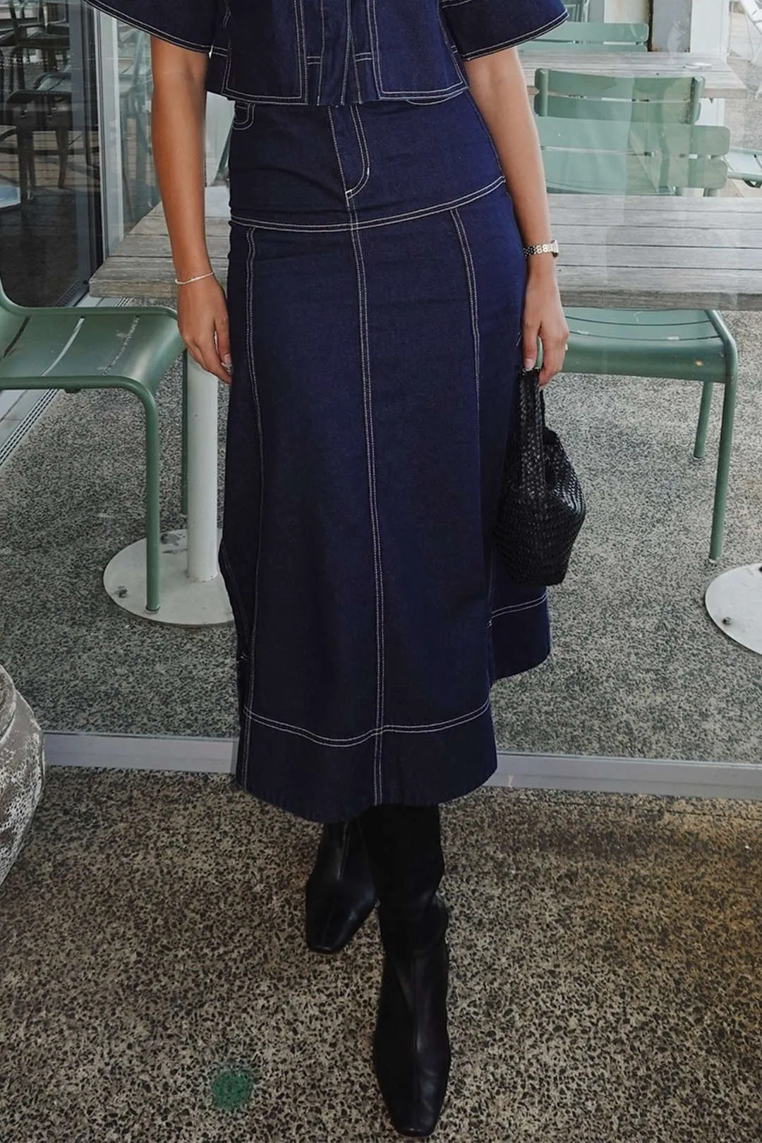 Denim Zipper Seamdetail Skirt sold by Micas