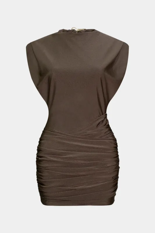 Twist Knot Metallic Decor Ruched Backless Mini Dress sold by Micas