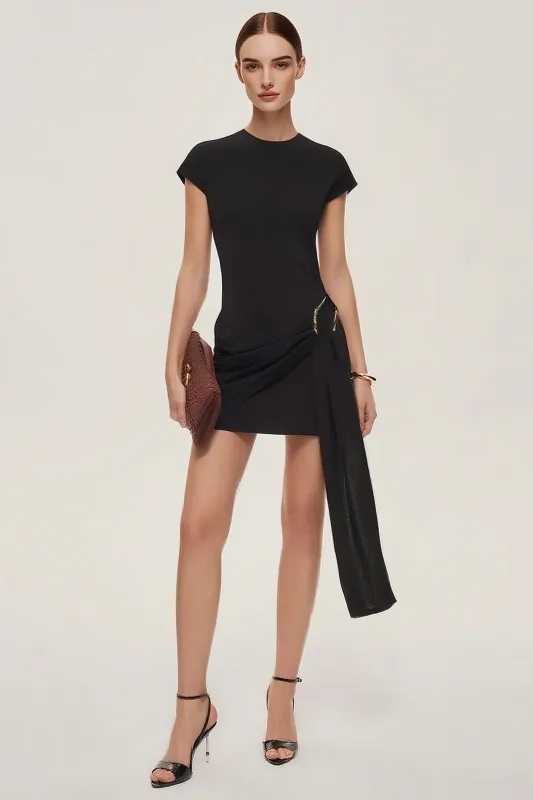 Metallic Decor Ruched Short Sleeve Mini Dress sold by Micas