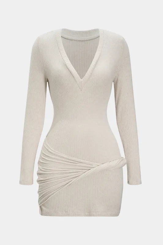 V-Neck Twist Knot Long-Sleeve Mini Dress sold by Micas