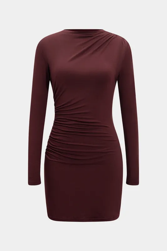 Solid Ruched Long-Sleeve Mini Dress sold by Micas