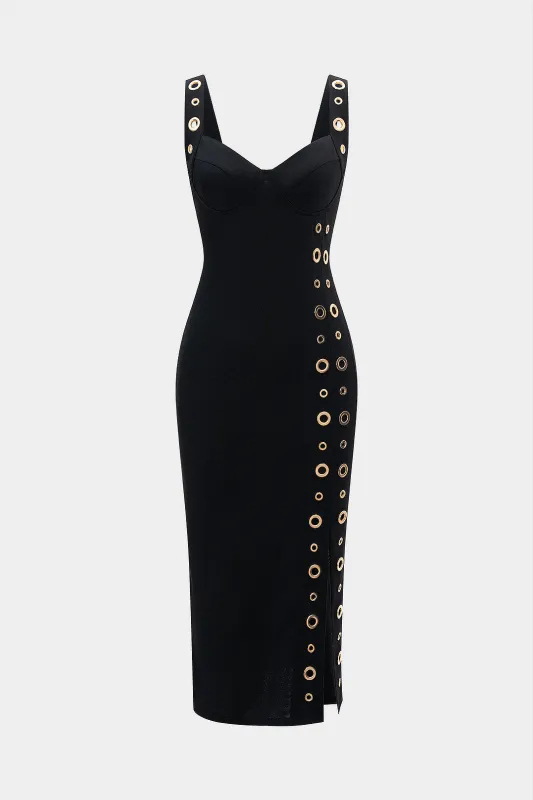 Metallic Decor Bustier Zipper Midi Dress sold by Micas