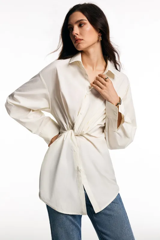 Button Twist Knot Long-Sleeve Shirt sold by Micas
