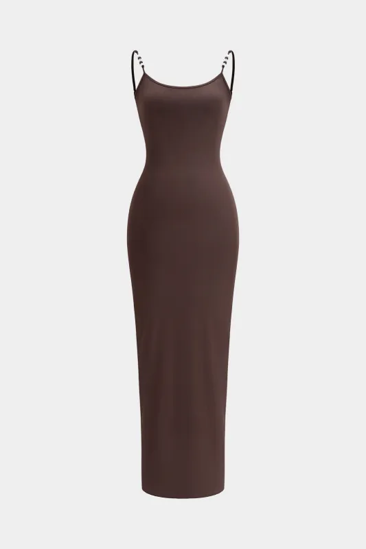 Solid Beaded Slip Sleeveless Backless Maxi Dress sold by Micas