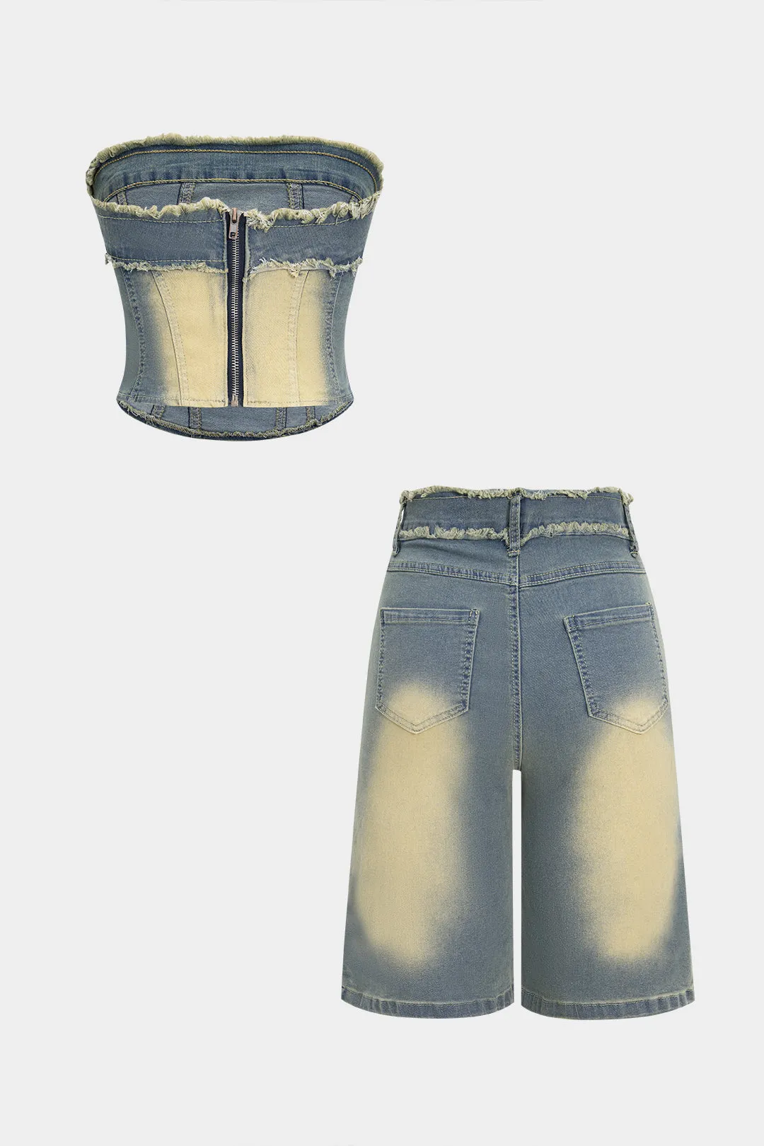 Denim Frayed Strapless Tube Top And Jorts Set sold by Micas product image thumbnail 2