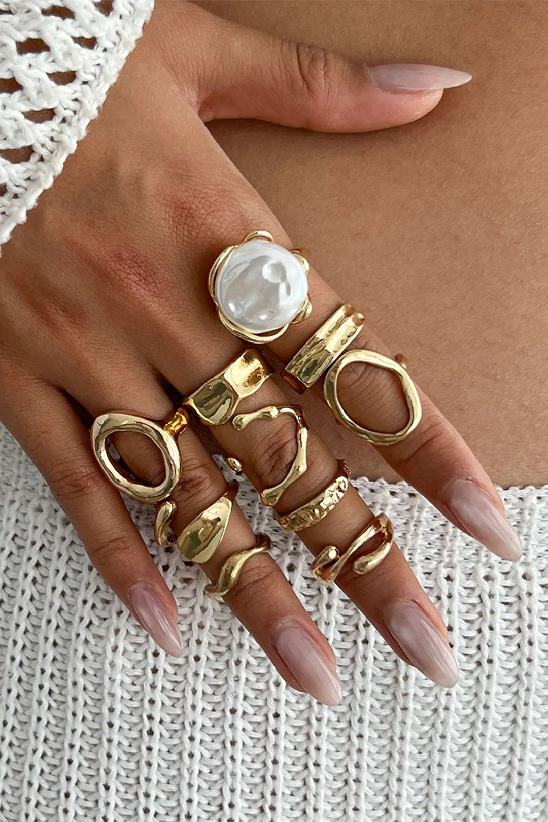 Irregular Geometric Hollow Open Ring Set sold by Micas