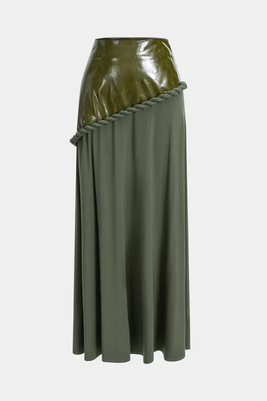 Faux Leather Patchwork Zipper Twist Knot Skirt sold by Micas
