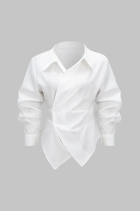 Button Irregular Ruched Long-Sleeve Shirt sold by Micas