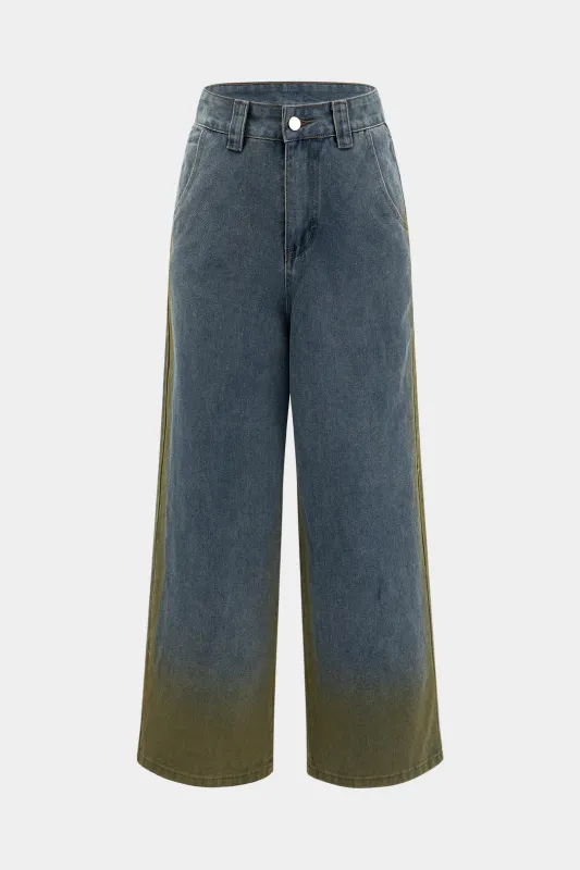Denim Contrast Wide Leg Jeans sold by Micas
