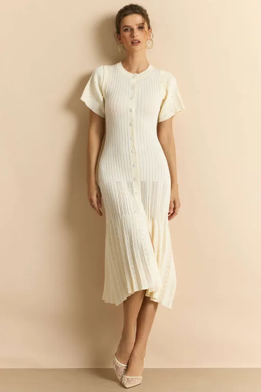 Knit Button Round Neck Bell Short Sleeve Dress sold by Micas