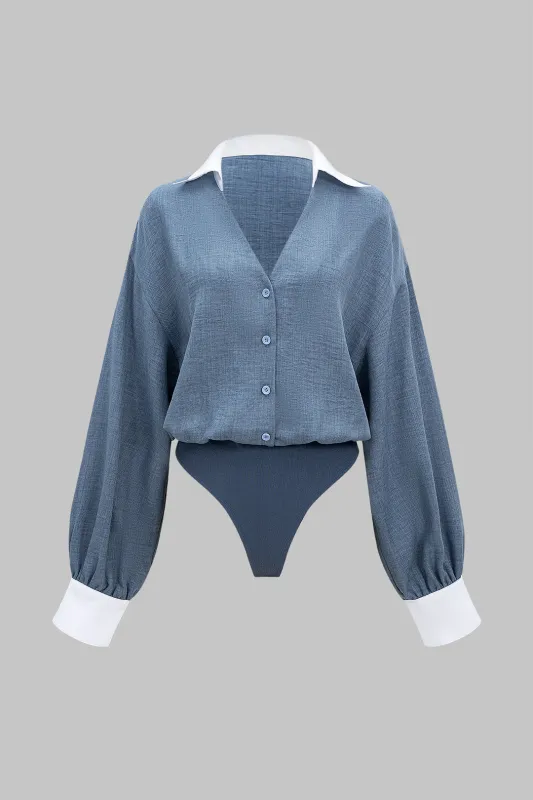 V-Neck Button Ruched Bodysuit sold by Micas