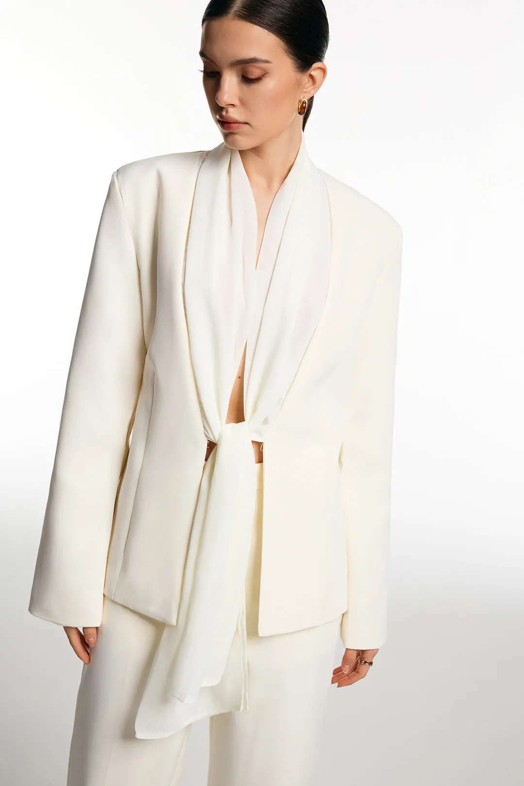 Solid Ruched Tie-Up Blazer sold by Micas